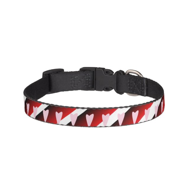 Modern Valentines Day Hearts and Ombre Stripes Pet Collar (Front)