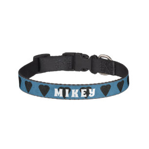 Modern Valentines Day Hearts Grunge Blue Pet Collar