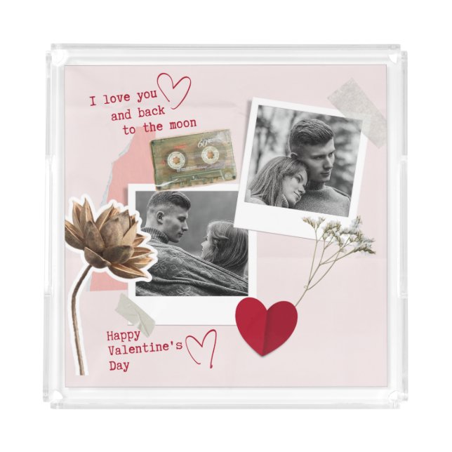 Modern Valentines Day Personalised Couple Photo  Acrylic Tray (Front)
