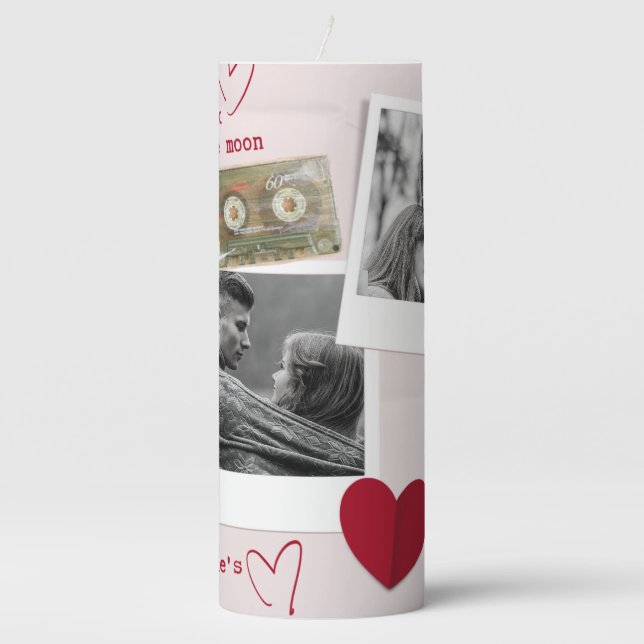 Modern Valentines Day Personalised Couple Photo  Pillar Candle (Front)