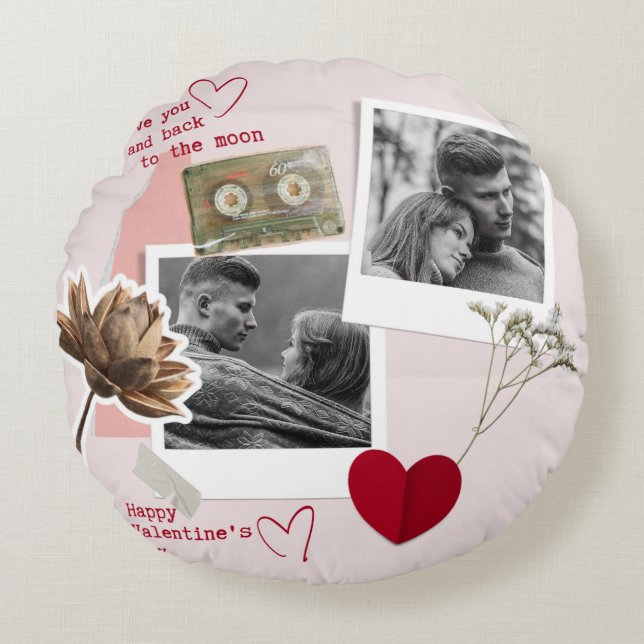 Modern Valentines Day Personalised Couple Photo  Round Pillow (Front)