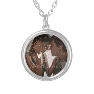 Modern Valentine's Day personalised couple photo Silver Plated Necklace
