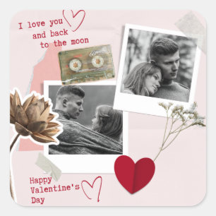 Modern Valentines Day Personalised Couple Photo Square Sticker