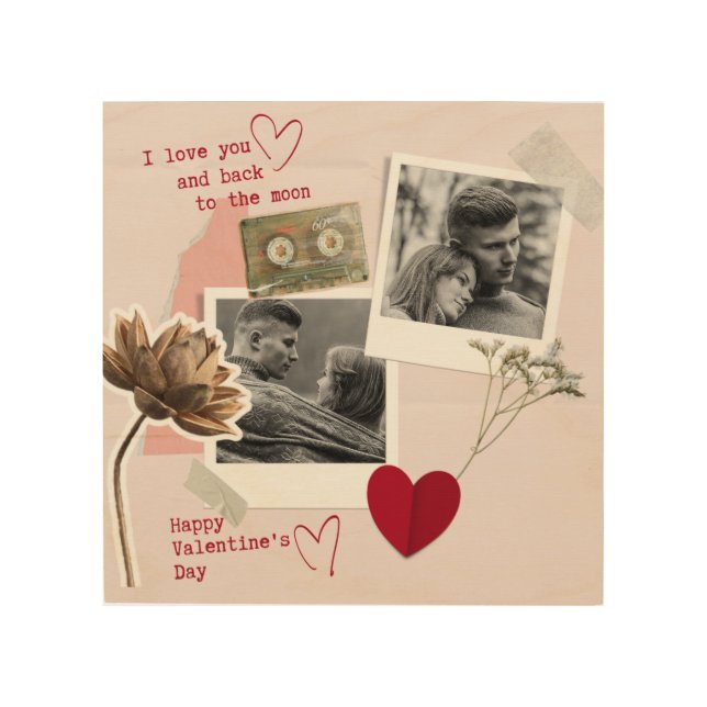Modern Valentines Day Personalised Couple Photo  Wood Wall Art (Front)