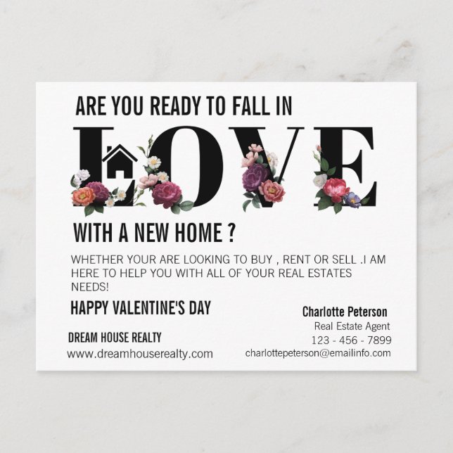 Modern Valentine's Day Realtor Farming Promotional Holiday Postcard (Front)
