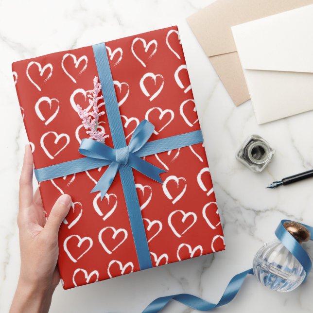 Modern Valentines day red and white heart pattern  Wrapping Paper (Gifting)