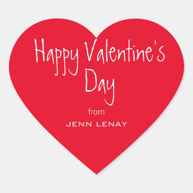 Modern Valentines Day Red Heart Personalized Heart Sticker (Front)
