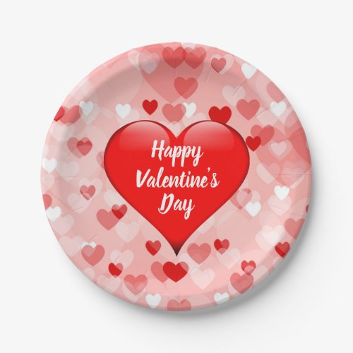Modern Valentines Day Red Pink Hearts Party Paper Plates