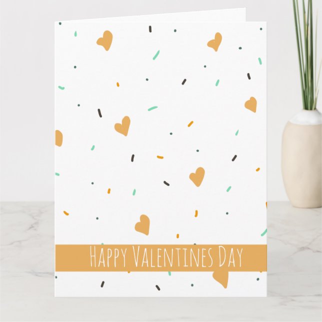 Modern Valentines Day Sprinkle Hearts Mustard    Card (Front)