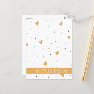 Modern Valentines Day Sprinkle Hearts Mustard Postcard
