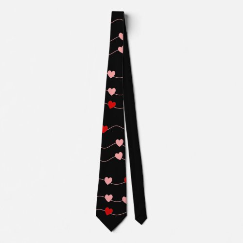 Modern Valentines Day String of Hearts Black Neck Tie