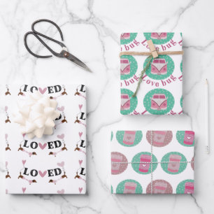 Modern Valentines Day Trendy Pink and Green Wrapping Paper Sheets