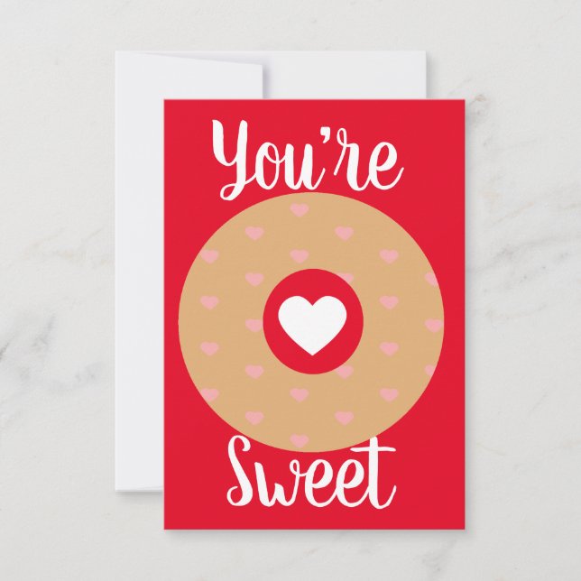 Modern Valentines Hearts Donut Pink Red Card (Front)