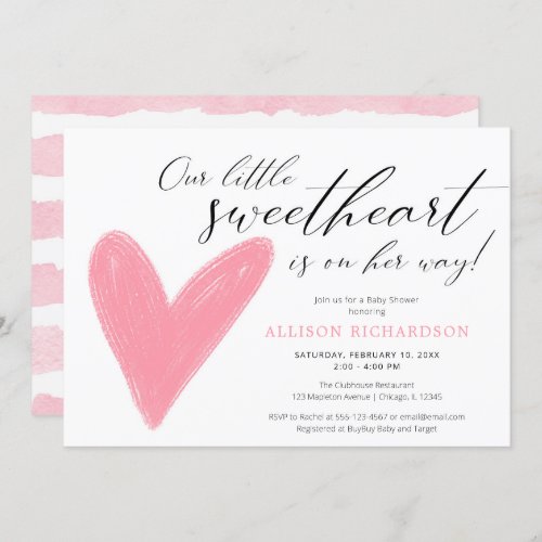 Modern Valentines pink white girl baby shower Invitation