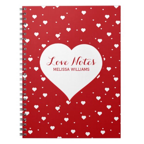 Modern Valentines White On Red Hearts Pattern Notebook