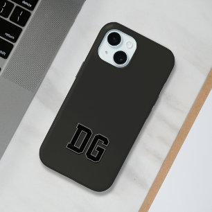 Modern Varsity Black Gray Monogram Initials iPhone 15 Case