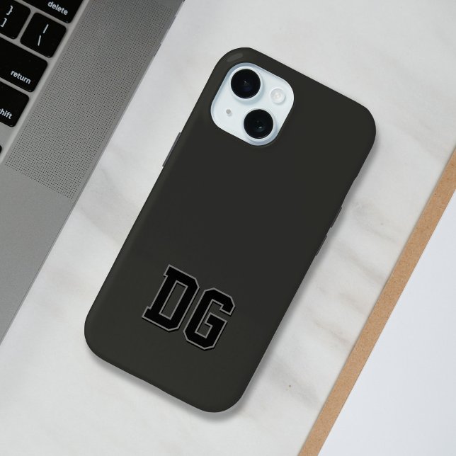 Modern Varsity Black Gray Monogram Initials Case-Mate iPhone Case (Creator Uploaded)