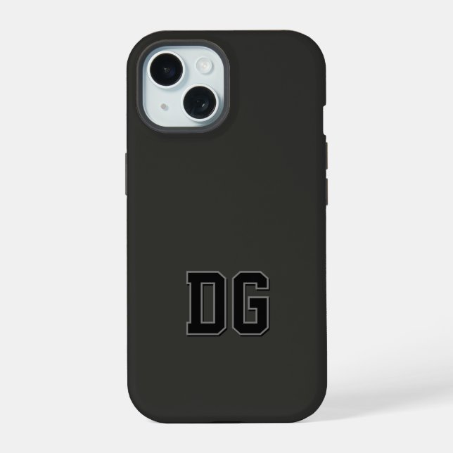 Modern Varsity Black Gray Monogram Initials Iphone Case (Back)