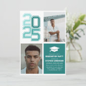 Modern Varsity Teal | Photo Graduation Party Invitation (Standing Front)