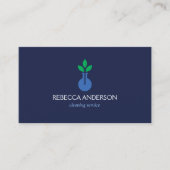 Modern Vase Logo Cleaning Service Dark Blue Business Card (Front)
