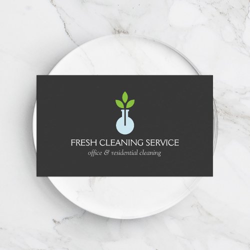 Modern Vase Logo Cleaning Service Hospitality Business Card