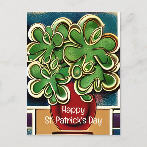 Modern Vase of ShamrocksClovers St Patricks Day Postcard
