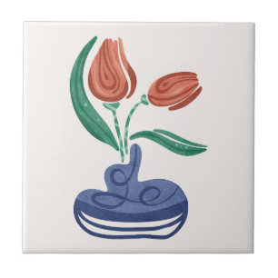 Modern Vase with Tulips Floral Still Life Art Ceramic Tile