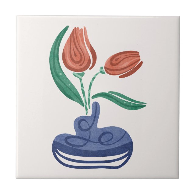Modern Vase with Tulips | Floral Still Life Art Ceramic Tile (Front)