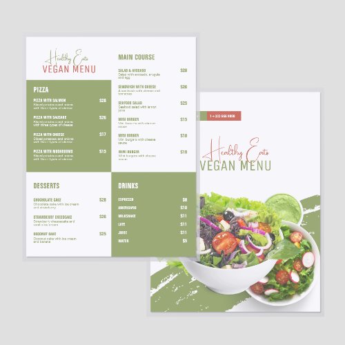 Modern Vegan Restaurant Menu White and Green