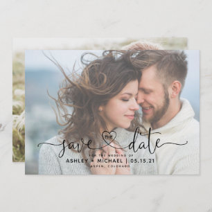 Modern Vellum 2 Photo Heart Script Wedding Save Th Save The Date