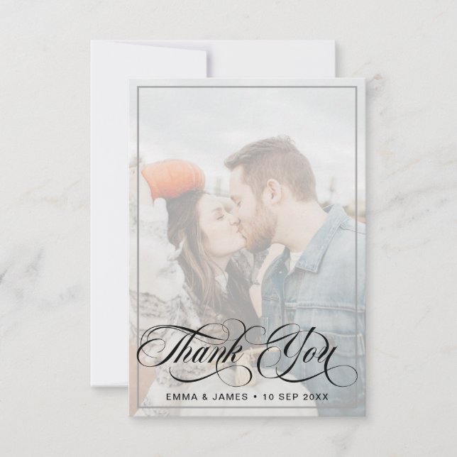 Modern Vellum Cursive Handwriting Wedding Photo Thank You Card (Front)