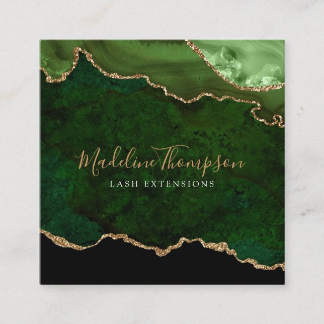 Modern Velvet Green Marble Agate Geode Square Square Business Card (Front)