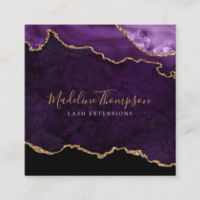 Modern Velvet Purple Marble Agate Geode Square Business Card (Front)