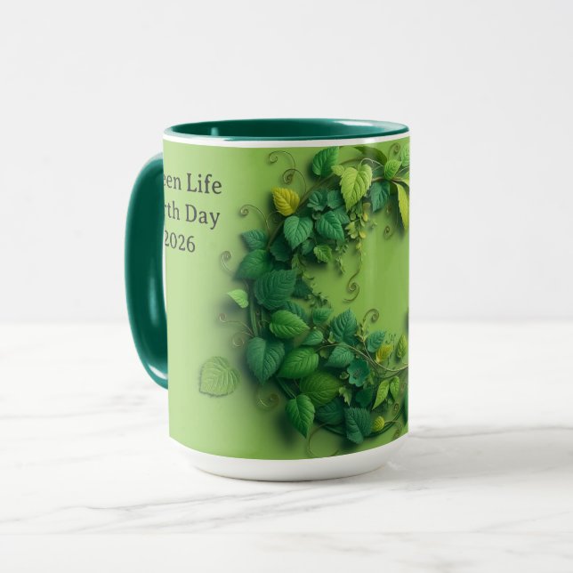 Modern Verdant Lifecycle Leafy Wreath Mug (Front Left)