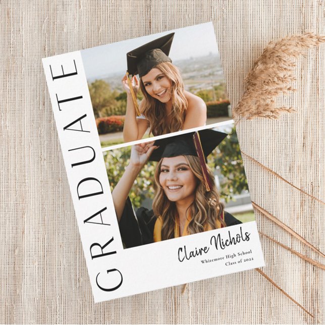 Modern Vertical 2 Photo Collage Graduation Invitation (Creator Uploaded)