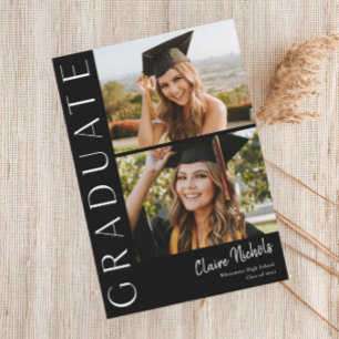 Modern Vertical 2 Photo Collage Graduation Invitation