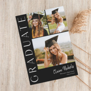 Modern Vertical 3 Photo Collage Graduation Invitation