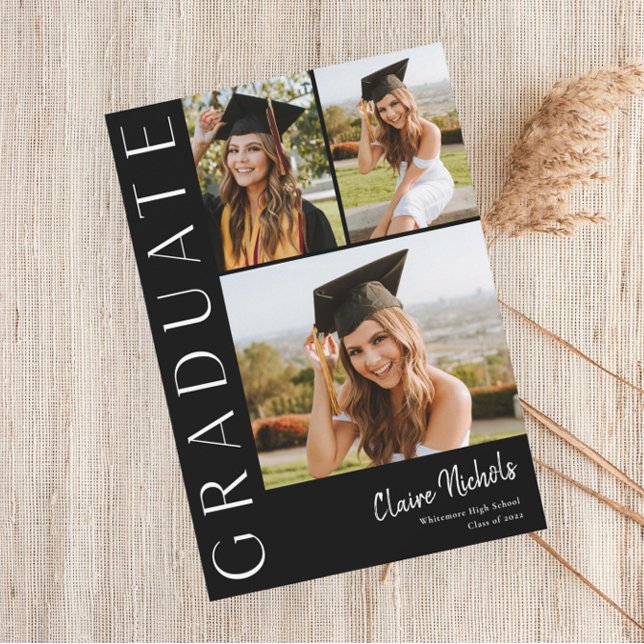 Modern Vertical 3 Photo Collage Graduation Invitation (Creator Uploaded)