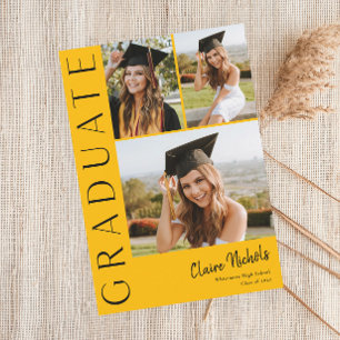 Modern Vertical 3 Photo Collage Graduation Invitation