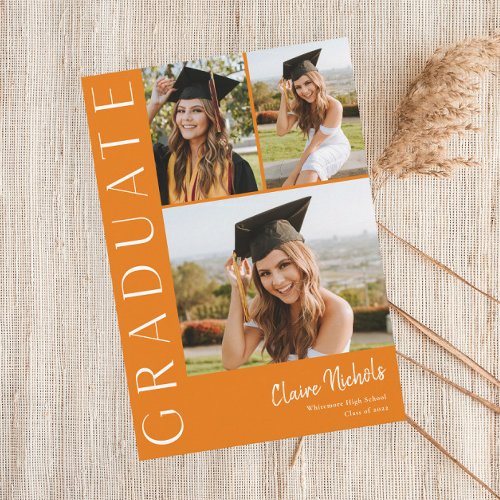 Modern Vertical 3 Photo Collage Graduation Invitation