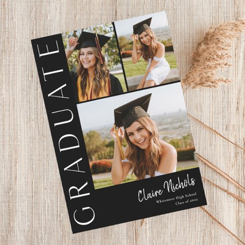 Modern Vertical 4 Photo Collage Graduation Invitation