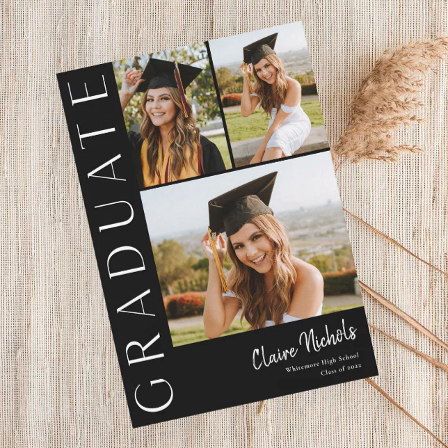 Modern Vertical 4 Photo Collage Graduation Invitation | Zazzle