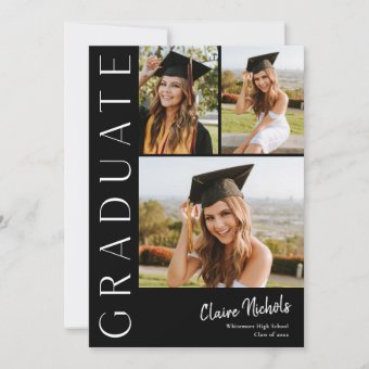 Modern Vertical 4 Photo Collage Graduation Invitation | Zazzle