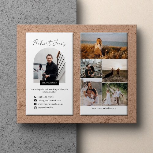Modern Vertical 6 Photo Collage Photographer Business Card