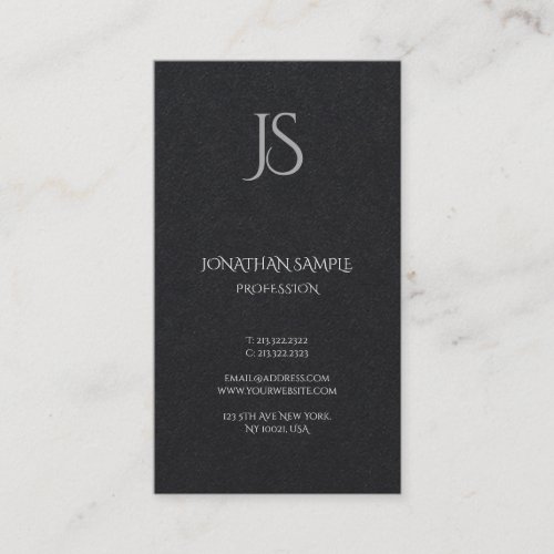 Modern Vertical Artistic Monogram Premium Black Business Card