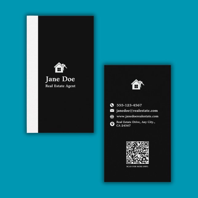 Modern Vertical Black White Real Estate Business Card (Modern Vertical Black White Real Estate Business Card)