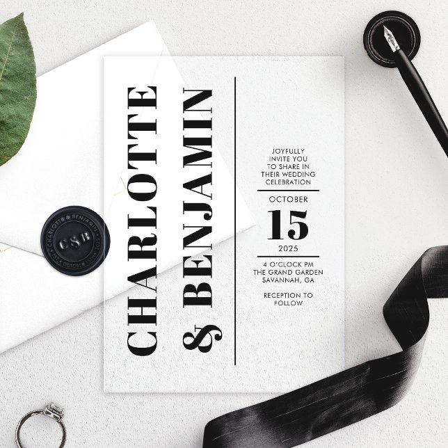 Modern Vertical Bold Black Wedding Acrylic Invitations (Creator Uploaded)