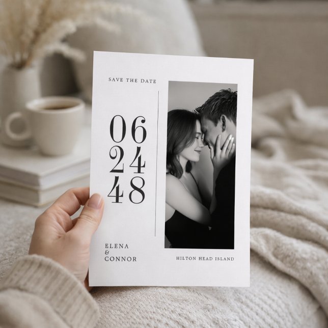 Modern Vertical Date Editorial Photo Wedding  Save The Date (Creator Uploaded)