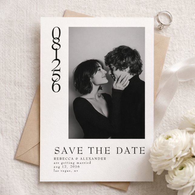 Modern Vertical Date Editorial Photo Wedding Save The Date (Creator Uploaded)