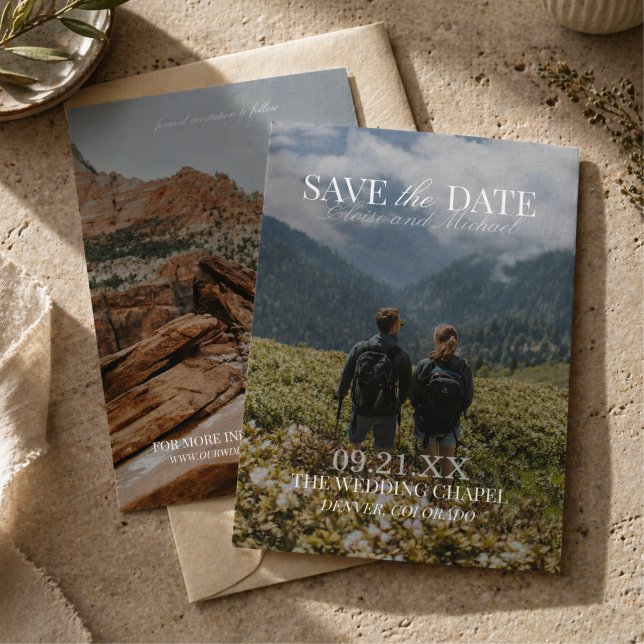 Modern Vertical Double-sided Photo Save The Date Invitation (Modern Vertical Double-sided Photo Save The Date Invitation)
